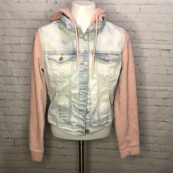pink sherpa denim jacket